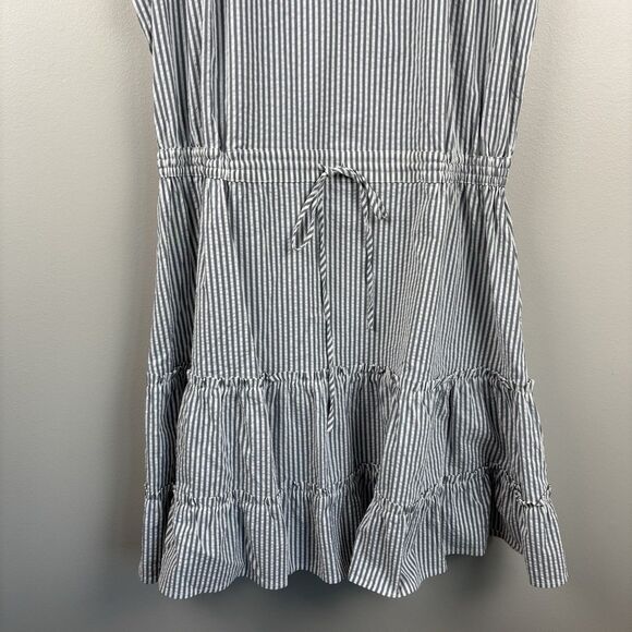 Vineyard Vines Women L Harbor Flutter Seersucker Tunic Dress Gray Striped Cinch - Picture 7 of 10